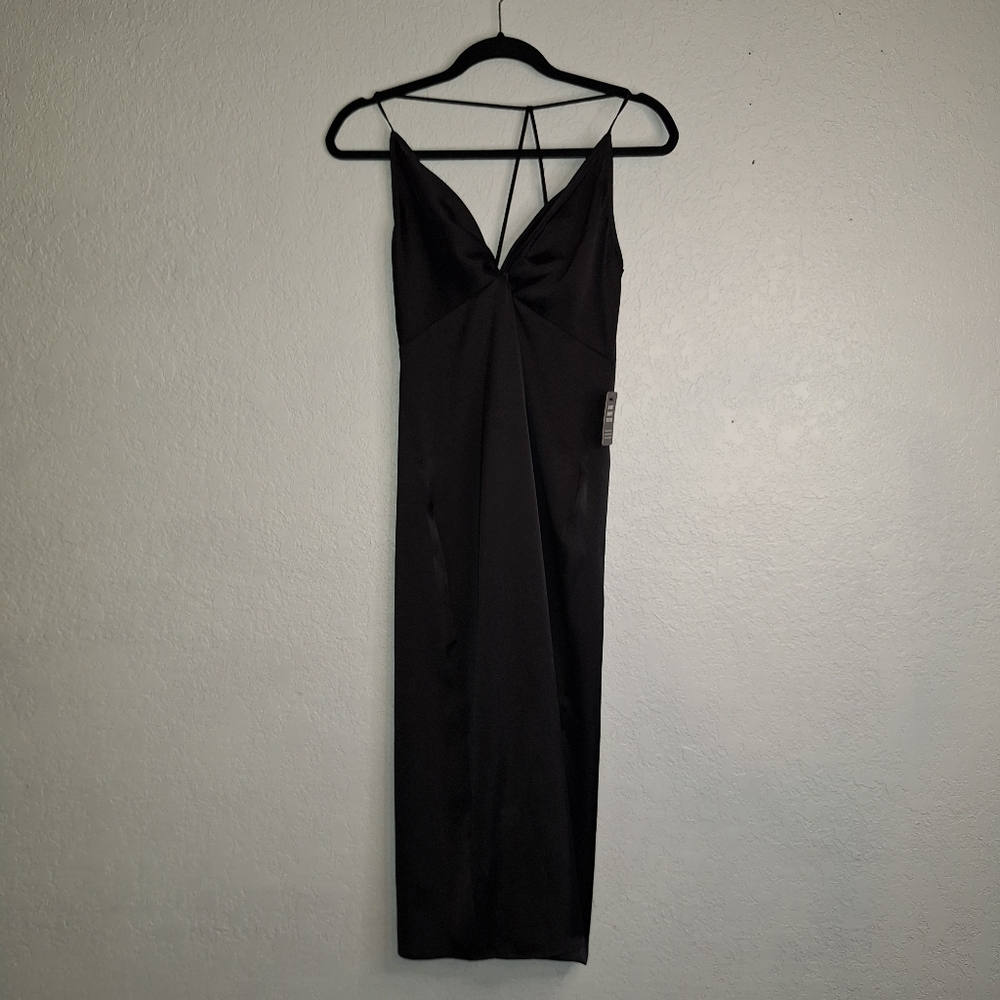 NWT $88 Express Women’s S Black Satin Twist Front Midi Formal Slip Dress